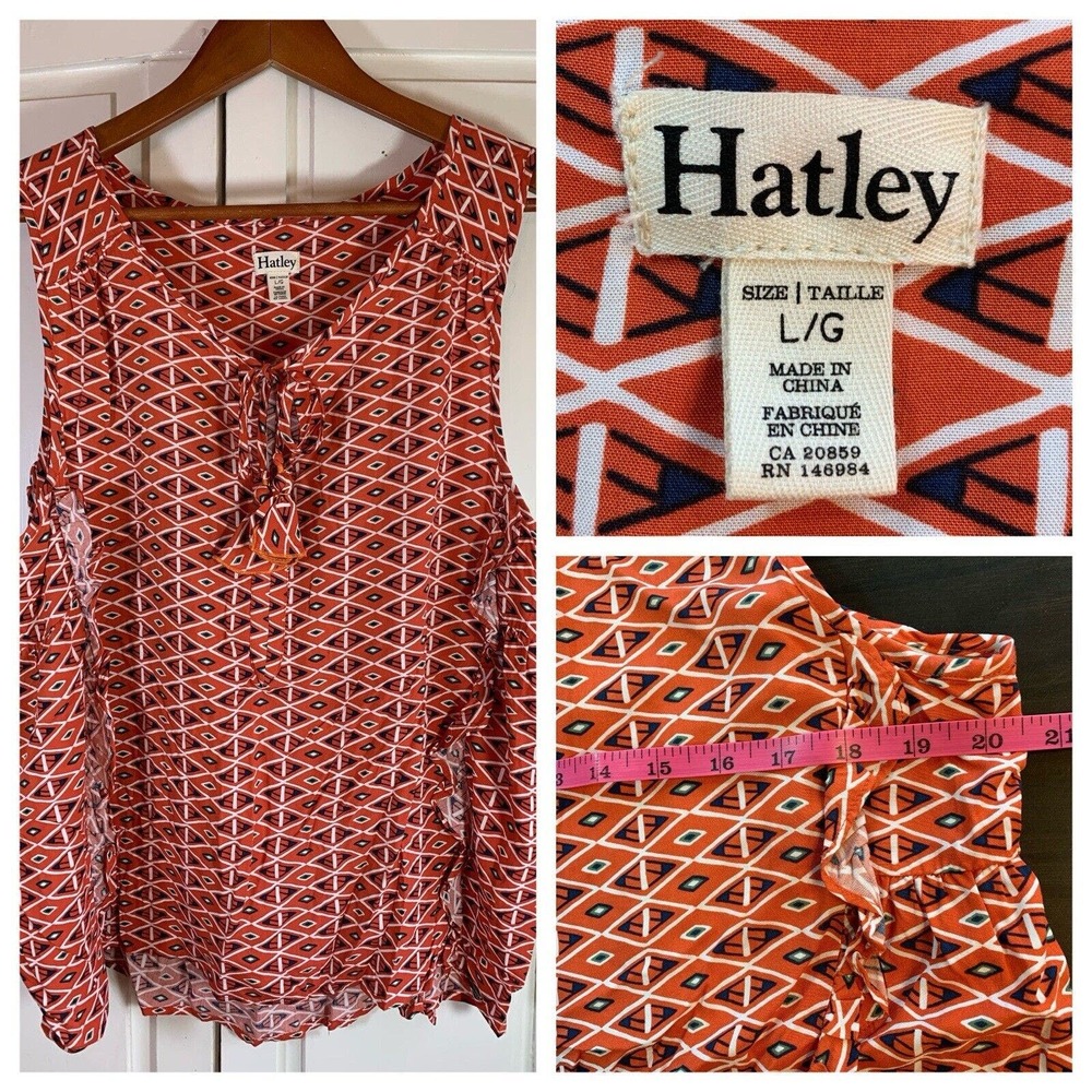 Hatley Top Womens Large Ruffles Sleeveless Tassels Keyhole Preppy Coastal Boho